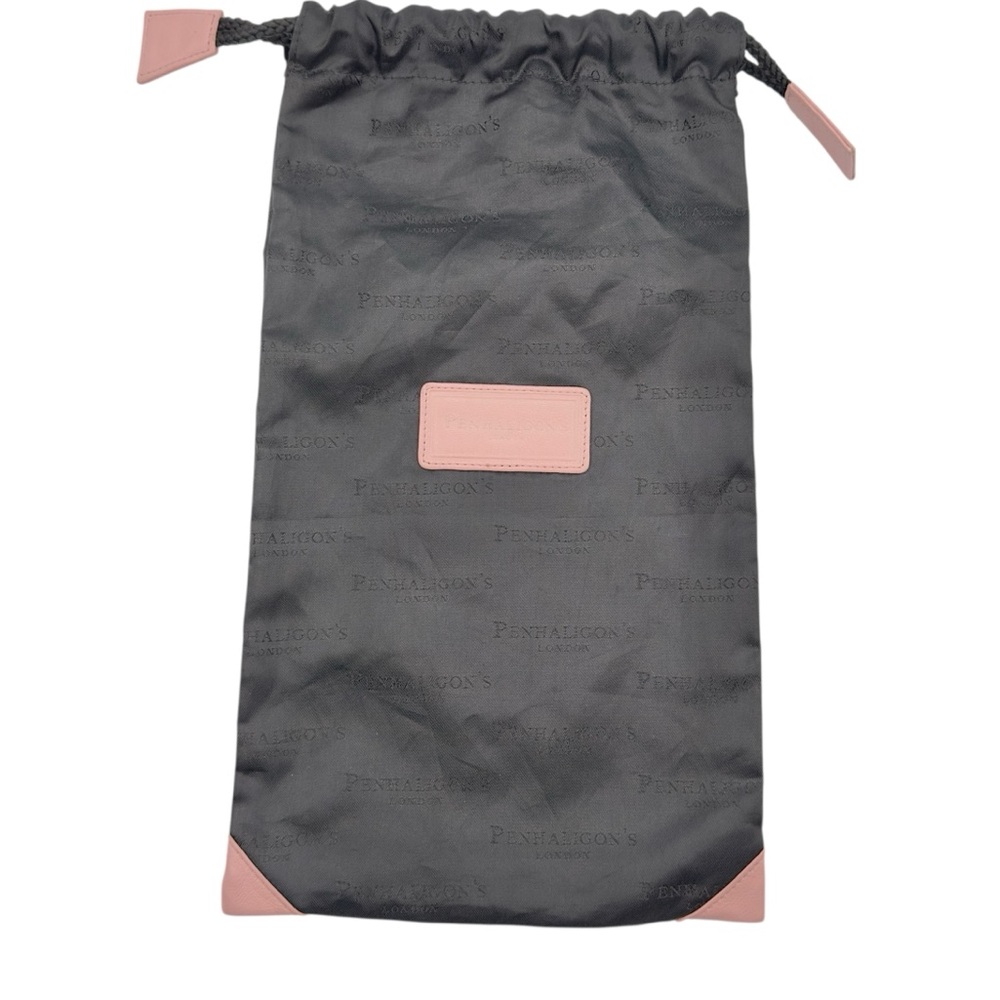 Penhaligon's Perfume Black Drawstring Dust Bag with Pink Leather Accents
